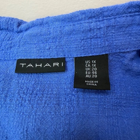 TAHARI Linen Cotton Popover Shirt 1X Coastal Breathable Textured Relaxed Resort - Picture 2 of 5